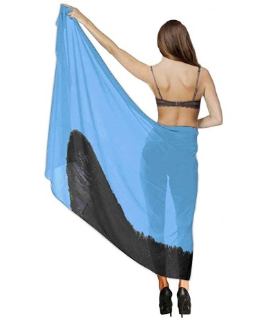 Cover-Ups Women Chiffon Scarf Shawl Wrap Sunscreen Beach Swimsuit Bikini Cover Up - Black Cat Blue - CF190HK5RMD $46.42