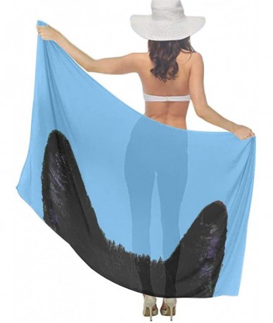 Cover-Ups Women Chiffon Scarf Shawl Wrap Sunscreen Beach Swimsuit Bikini Cover Up - Black Cat Blue - CF190HK5RMD $46.42