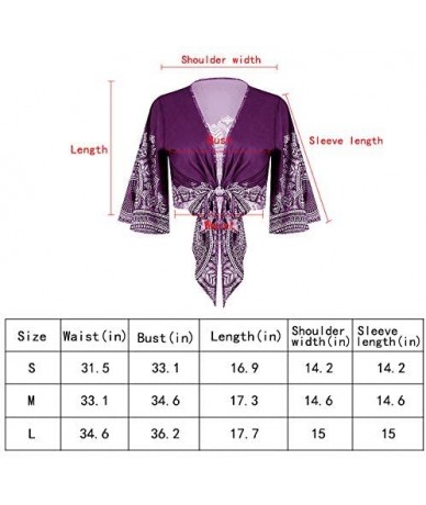 Cover-Ups Womens V Neck Crop Top Sexy Front Tie Blouse Shirt Bell Sleeve Beach Bikini Cover Up - Purple - CS18T84YC94 $39.29