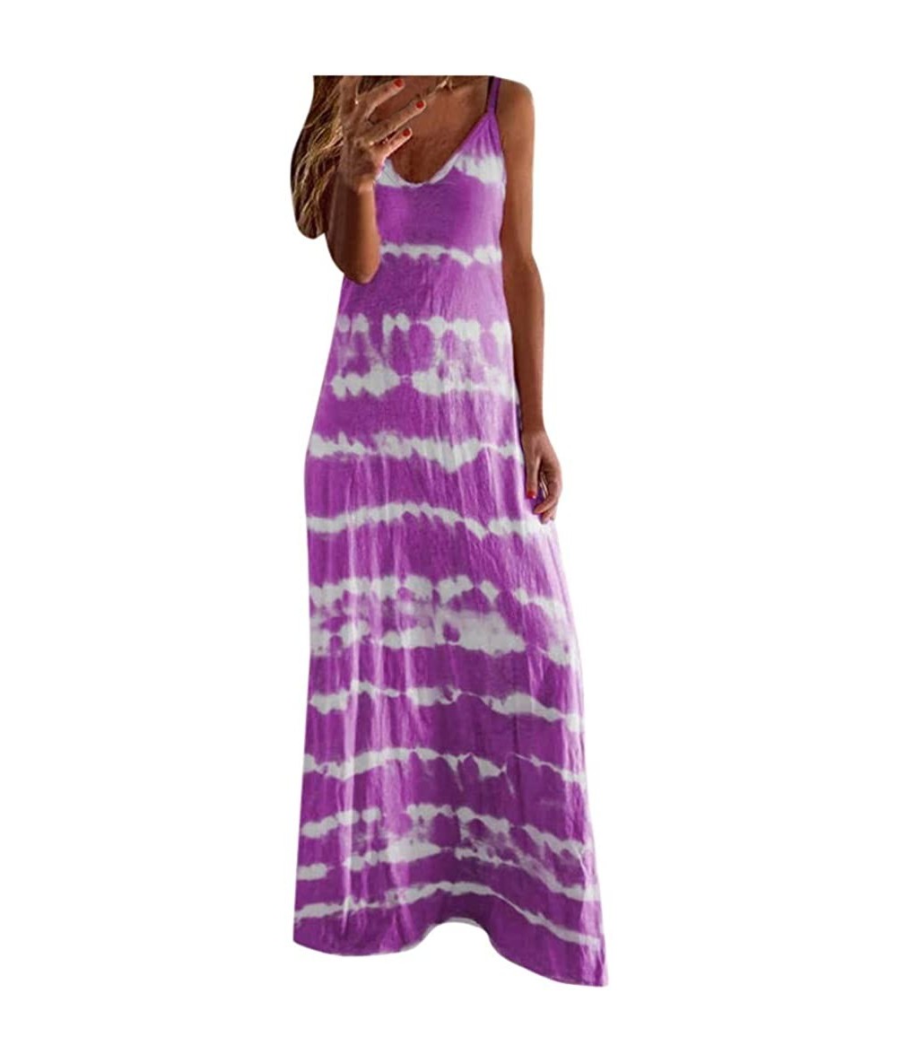 Cover-Ups Women's Tank Maxi Dress Summer Casual Bohemian Spaghetti Strap Sleeveless Printed Long Maxi Dress Beach Sundress - ...