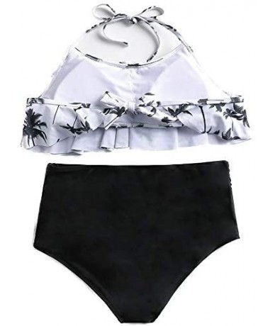 Sets Women Two Piece Flounce Bikini Set Ruffle Polka Dot Halter Swimsuits Bathing Suit (Black&White S(US2 4)) Black&white - C...