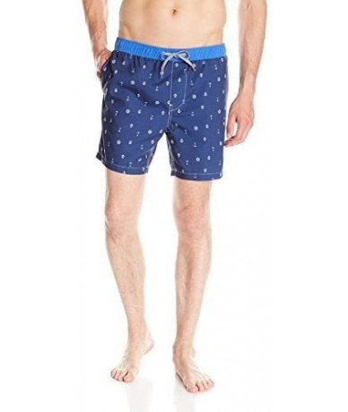 Trunks Men's Anchor Print Volley Swim Trunk - Navy - CJ12BC20G87 $23.74