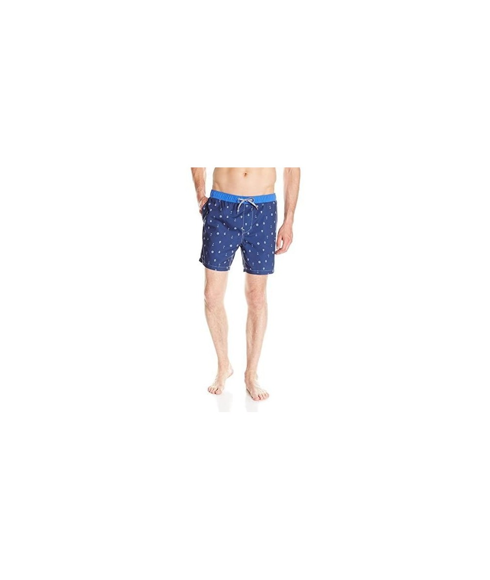 Trunks Men's Anchor Print Volley Swim Trunk - Navy - CJ12BC20G87 $23.74