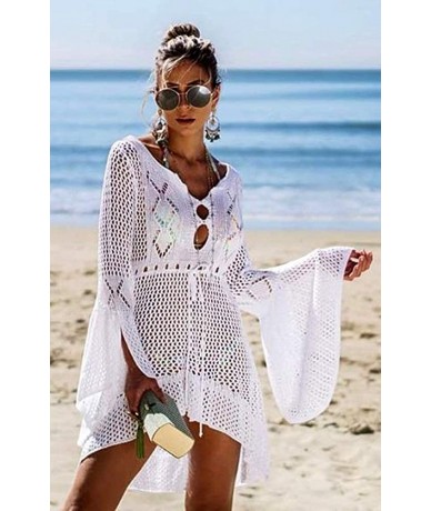 Cover-Ups Womens Lace Crochet Beach Dresses Swimwear Bikini Swimsuit Cover Up Beachwear - White-bellsleeve - CP18NL32823 $41.62