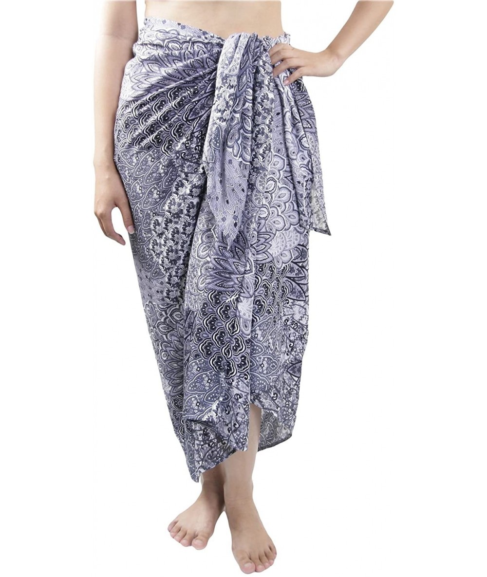 Cover-Ups Women's Beach Pareo Sarong Fringeless Wrap - Design 2 Black - CL12MX7G0A2 $24.58