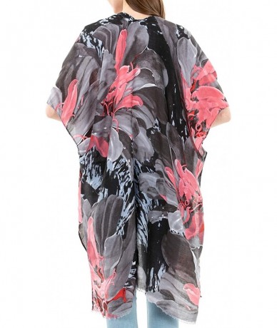 Cover-Ups Women's Kimono Lightweight Beach Cover Up Chiffon Cardigan Sun Protective Summer Dress Floral Blouse Beachwear - Bl...