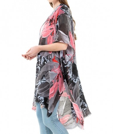 Cover-Ups Women's Kimono Lightweight Beach Cover Up Chiffon Cardigan Sun Protective Summer Dress Floral Blouse Beachwear - Bl...