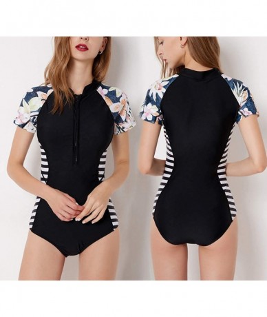 Rash Guards Women's One Piece Rash Guard Swimsuit Long Sleeve Sun Protection Printed Swimwear Bathing Suit Black With Printed...