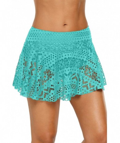 Tankinis Women's Lace Crochet Skirted Bikini Bottom Swimsuit Short Skort Swimdress - Green - CC1987DAGZ3 $30.21