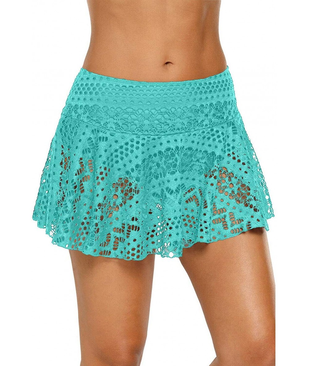 Tankinis Women's Lace Crochet Skirted Bikini Bottom Swimsuit Short Skort Swimdress - Green - CC1987DAGZ3 $30.21