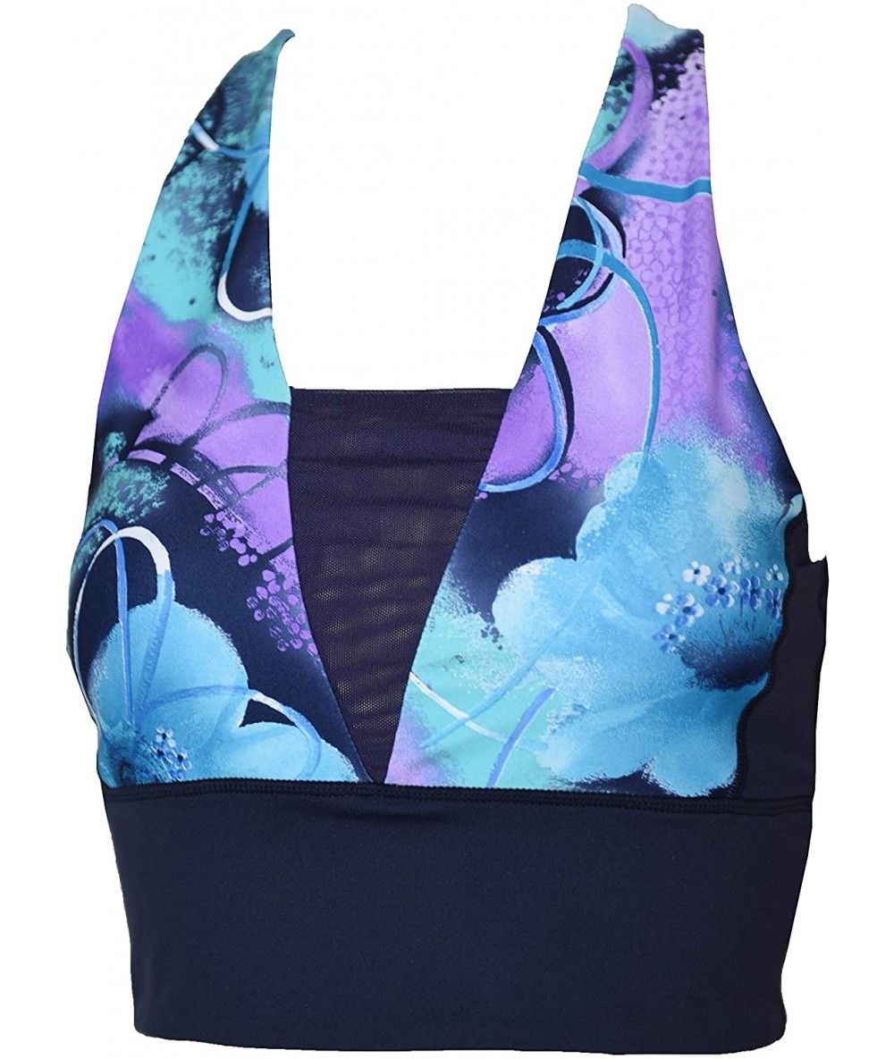 Rash Guards Women Plus Size UPF 50+ Crop Bra Top Swim Short Tank Rash Guard - Navy With Jade Violet - C218AQT75HT $45.81