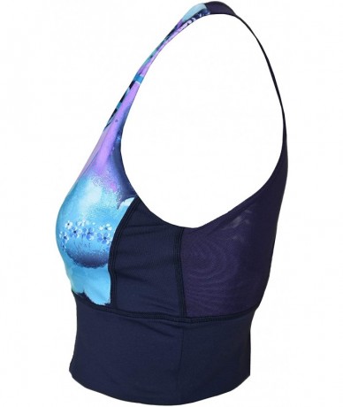 Rash Guards Women Plus Size UPF 50+ Crop Bra Top Swim Short Tank Rash Guard - Navy With Jade Violet - C218AQT75HT $45.81