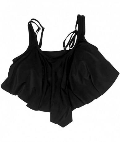 Tops Women's Retro Flounce Falbala Bikini Top Ruffled Racerback Padding Swim Tankinis(FBA) - Solid Black - CL18QXMTI7W $35.01