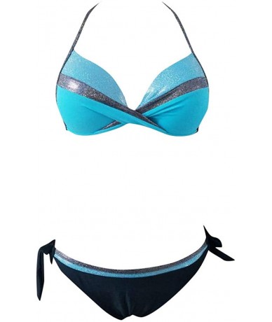 Sets Women Tankini Sets Two Piece Bikini Sets with Surfing Short Swimwear - Blue-7 - CR18UMLA8GN $39.32