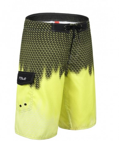 Board Shorts Men's Quick Dry Wave Pattern with Mesh Lining Board Shorts - Anilox Yellow - C1182WE3KEY $34.67