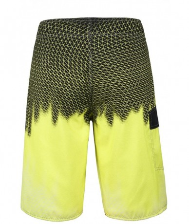 Board Shorts Men's Quick Dry Wave Pattern with Mesh Lining Board Shorts - Anilox Yellow - C1182WE3KEY $34.67