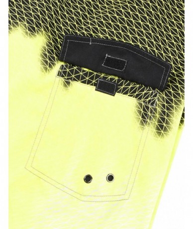 Board Shorts Men's Quick Dry Wave Pattern with Mesh Lining Board Shorts - Anilox Yellow - C1182WE3KEY $34.67