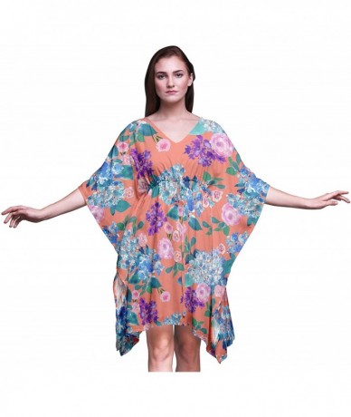 Cover-Ups Short Caftan Midi Dress Beach Swimwear Cover up Womens Kaftan - Dark Peach Orange - C818TY2T560 $47.02