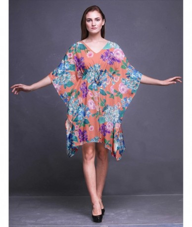 Cover-Ups Short Caftan Midi Dress Beach Swimwear Cover up Womens Kaftan - Dark Peach Orange - C818TY2T560 $47.02