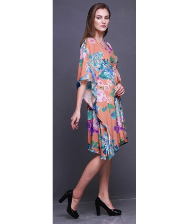 Cover-Ups Short Caftan Midi Dress Beach Swimwear Cover up Womens Kaftan - Dark Peach Orange - C818TY2T560 $47.02