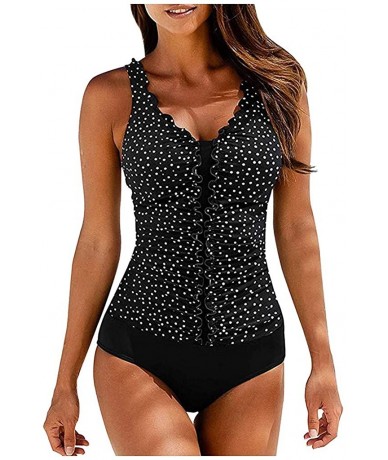 One-Pieces Women One Piece Tropical Printed Swimsuit High Neck Cutout Monokini - Black - C4194LIW08D $30.39