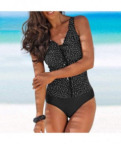 One-Pieces Women One Piece Tropical Printed Swimsuit High Neck Cutout Monokini - Black - C4194LIW08D $30.39