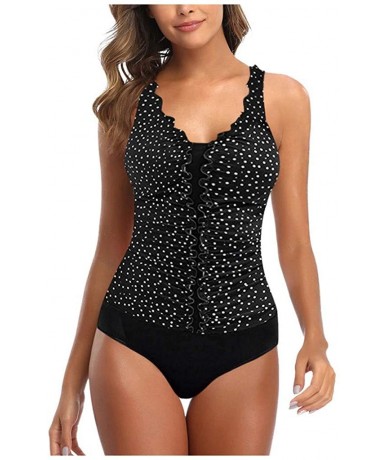 One-Pieces Women One Piece Tropical Printed Swimsuit High Neck Cutout Monokini - Black - C4194LIW08D $30.39