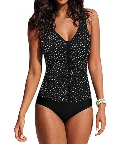 One-Pieces Women One Piece Tropical Printed Swimsuit High Neck Cutout Monokini - Black - C4194LIW08D $30.39