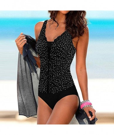 One-Pieces Women One Piece Tropical Printed Swimsuit High Neck Cutout Monokini - Black - C4194LIW08D $30.39