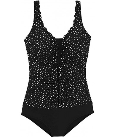 One-Pieces Women One Piece Tropical Printed Swimsuit High Neck Cutout Monokini - Black - C4194LIW08D $30.39