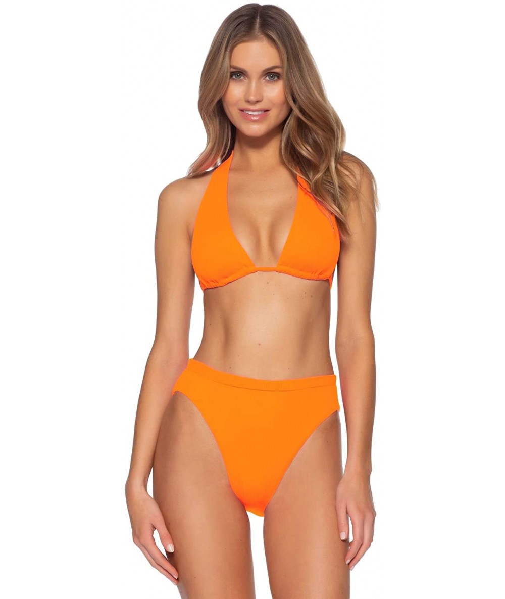 Tops Women's Fine Line Ribbed Kai Sliding Halter Bikini Top - Atomic Tangerine - CC193XDZN0L $86.12