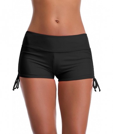 Bottoms Women's Swim Boardshorts Beach Pant Bikini Bottom Adjustable Tie Yoga Running Shorts - Solid Black - CI12MBWBO6Z $37.18