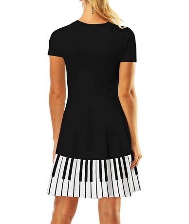 Cover-Ups Women Tunic Dress 3D Printed Short Sleeve O-Neck Casual Loose Vintage Dresses(-) - Black-c - CR18W589GKA $31.97