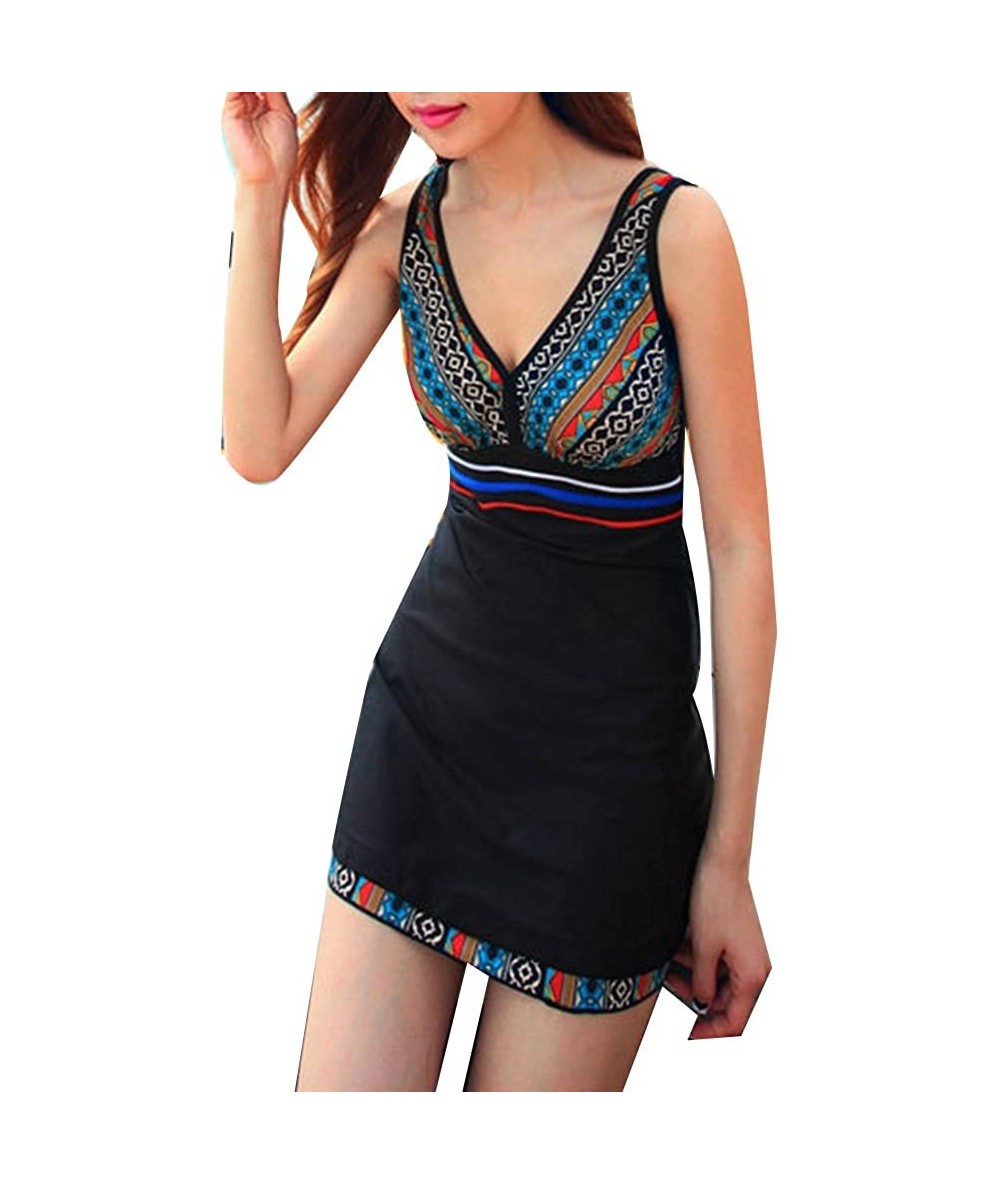 One-Pieces Women Hot One Piece Swimsuit Ruched Halter Push Up Slim Tankini Swim Dress - Black - CS12FMC1LA9 $44.37