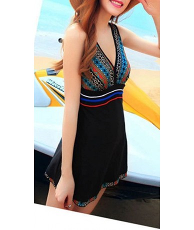 One-Pieces Women Hot One Piece Swimsuit Ruched Halter Push Up Slim Tankini Swim Dress - Black - CS12FMC1LA9 $44.37