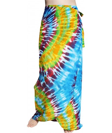 Cover-Ups Rayon Skirt Mixed Tie Dye Wrap Sarong with Ties - Spiral - Blue Green - CJ189OX2C4R $68.06