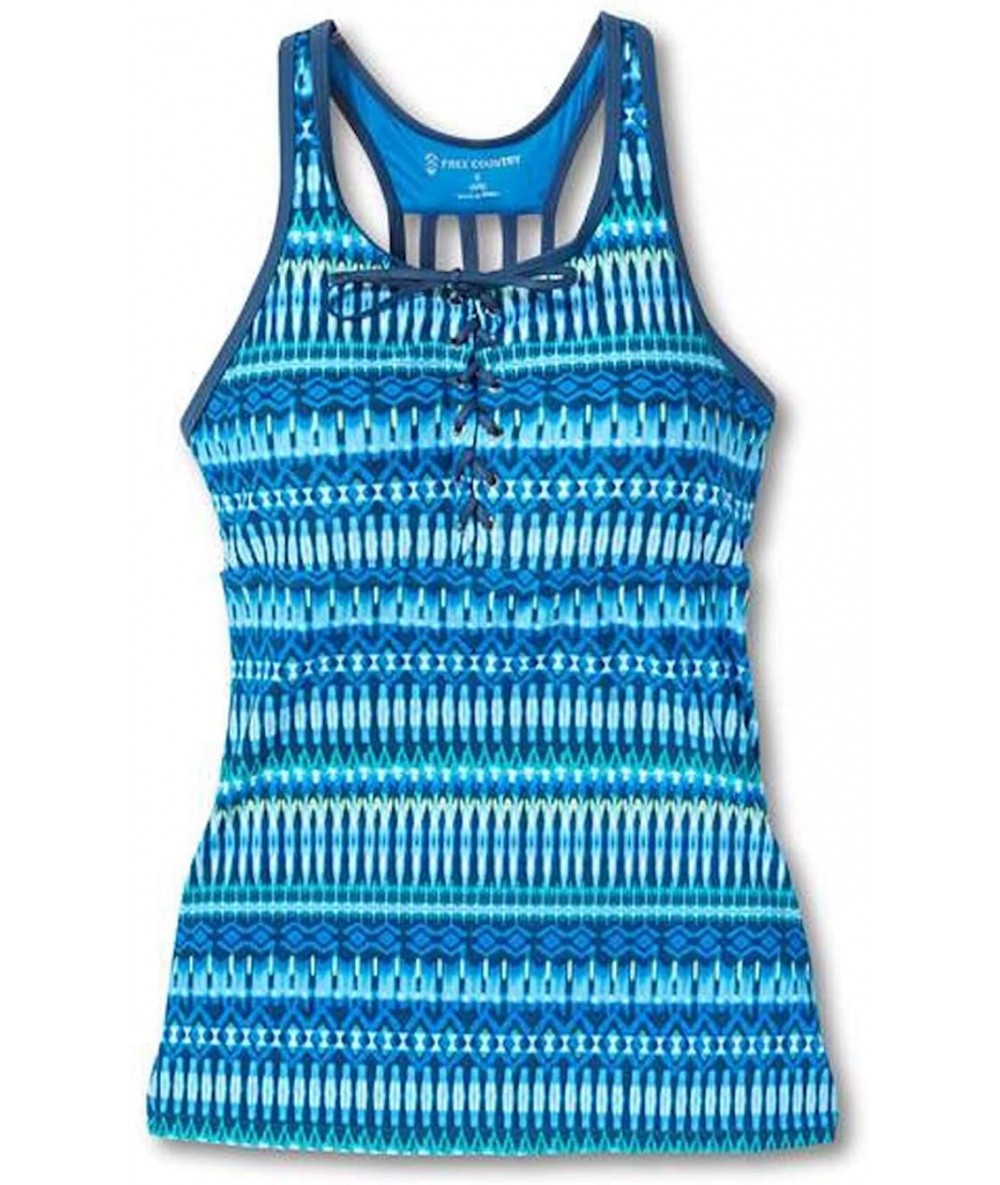 Tops Women's Beach Batik Lace Up Racerback Tankini Top - Azure - C418SZY6ZID $75.26