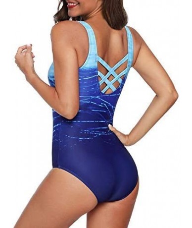 Racing Women's One Piece Swimsuits for Women Athletic Training Swimsuits Swimwear Bathing Suits for Women - B Blue - CG18O3QW...