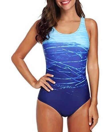 Racing Women's One Piece Swimsuits for Women Athletic Training Swimsuits Swimwear Bathing Suits for Women - B Blue - CG18O3QW...