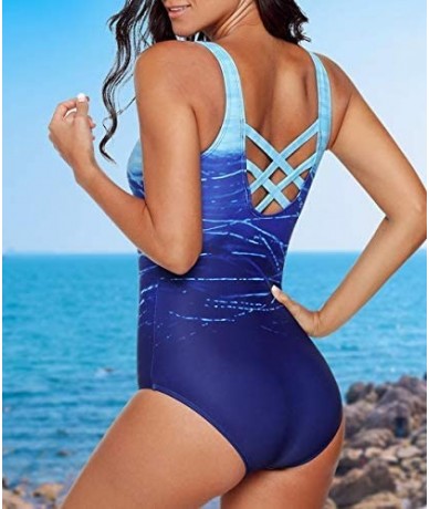 Racing Women's One Piece Swimsuits for Women Athletic Training Swimsuits Swimwear Bathing Suits for Women - B Blue - CG18O3QW...