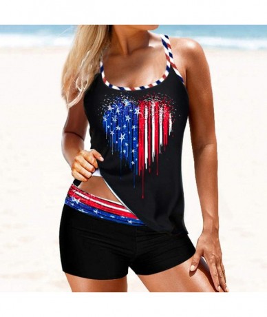 Racing Womens Patriotic USA American Flag Bathing Suit Swimsuits - Black - CY19C79IMCQ $45.93