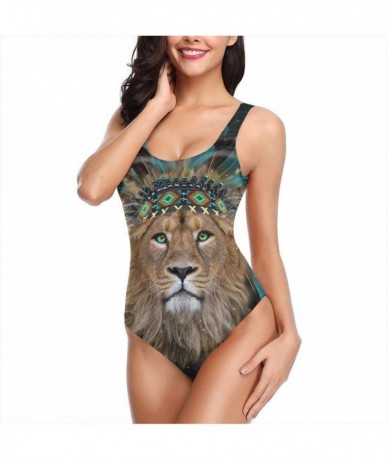 One-Pieces Wolf American Indian Theme Fight Womens Vintage One Piece Swimsuit Swimwear Bathing Suit - White - C318STXIYUT $46.69