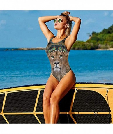 One-Pieces Wolf American Indian Theme Fight Womens Vintage One Piece Swimsuit Swimwear Bathing Suit - White - C318STXIYUT $46.69