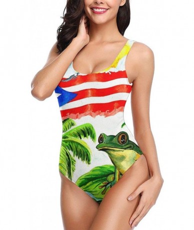 One-Pieces Puerto Rican Art Shirt Swimwear Women Sexy One Piece Swimsuit Backless Bathing Suit - C21904MH6R6 $57.50