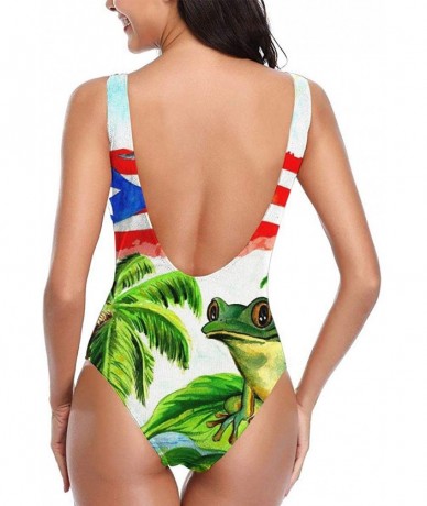 One-Pieces Puerto Rican Art Shirt Swimwear Women Sexy One Piece Swimsuit Backless Bathing Suit - C21904MH6R6 $57.50