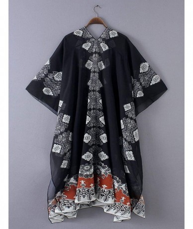 Cover-Ups Women's Chiffon Blouse Loose Tops Beach Kimono Floral Print Cardigan - T37 - CP192O4W4SI $35.50