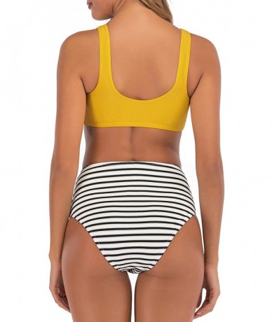 Sets Women's High Waisted Bikini Set Tie Knot Front Two Piece Swimsuits Bathing Suits - Yellow - C0194EEAOHW $46.67