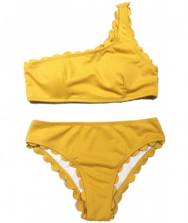 One-Pieces Women's Swimsuits One Shoulder Scalloped Bikini Two Piece Bathing Suits - Yellow - C618TDKD6MH $50.33