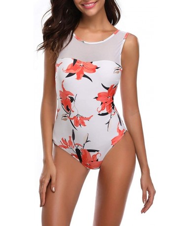 One-Pieces Women Sexy One Piece Swimsuits Halter Plunge V Neck Low Back Cutout Swimwear - Bi White - CN19CYUAS93 $48.32