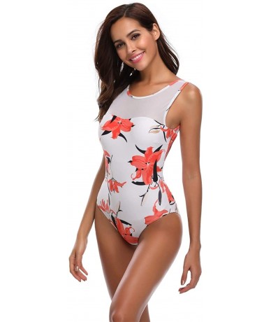 One-Pieces Women Sexy One Piece Swimsuits Halter Plunge V Neck Low Back Cutout Swimwear - Bi White - CN19CYUAS93 $48.32